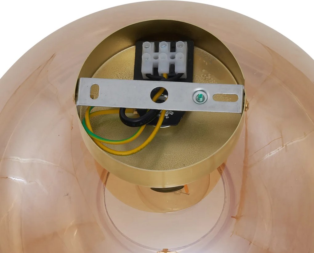 Art Deco Lampa Sufitowa Mosiężna z Bursztynowym Szkłem - Busa