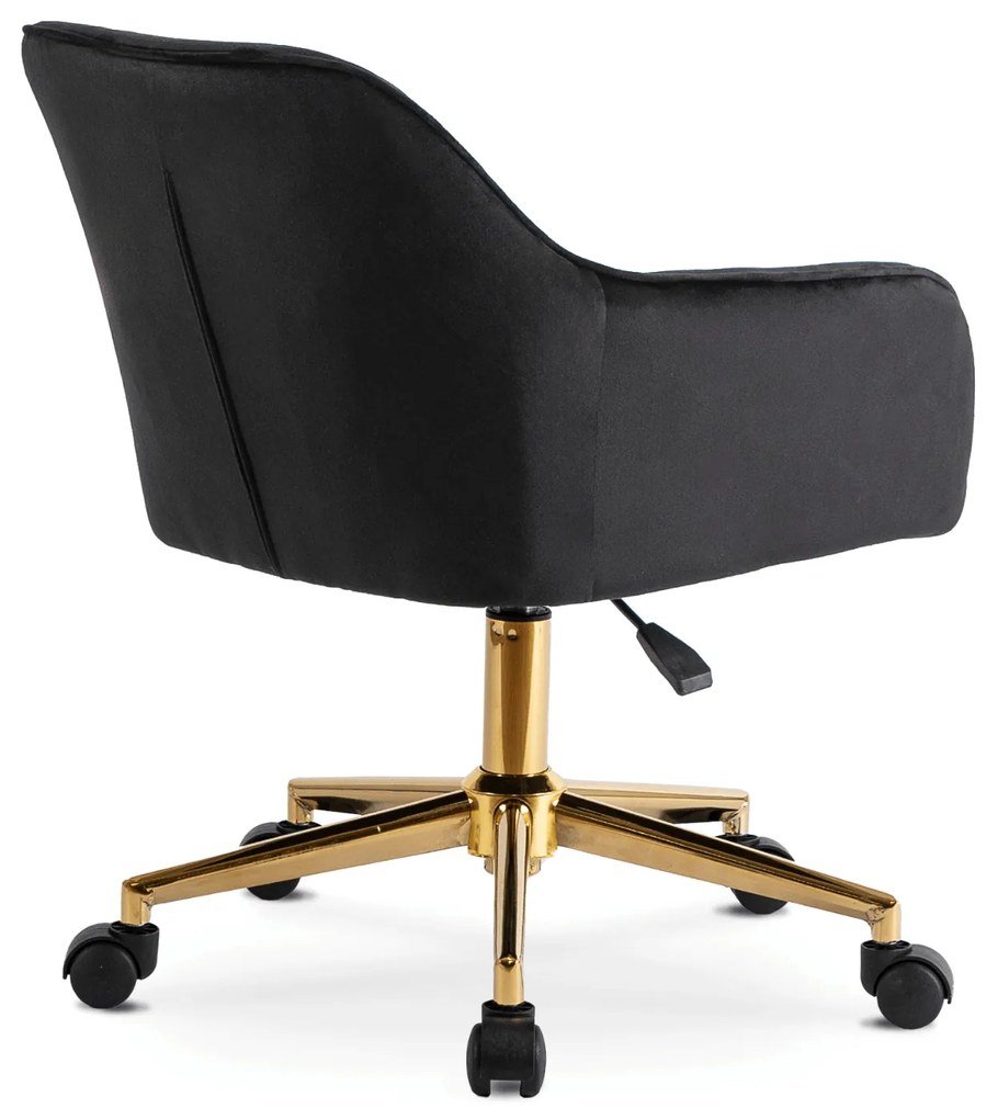 Fotel Młodzieżowy Obrotowy KONOR Czarny Ze Złotymi Nogami Welurowy Nowoczesny Glamour