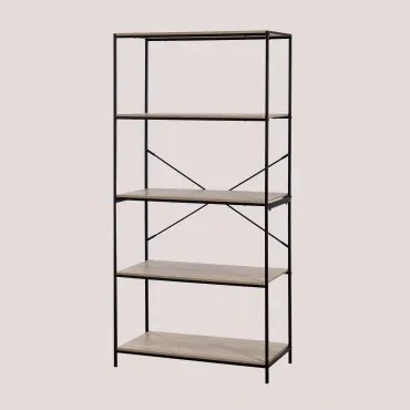 Regał 80x170 Cm Z Żelaza I Drewna Baxter Czarny - Naturalna - Sklum