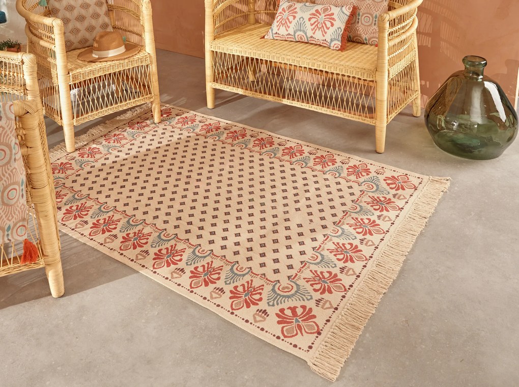 Bawełniany dywan z frędzlami IKAT, 120 x 170 cm
