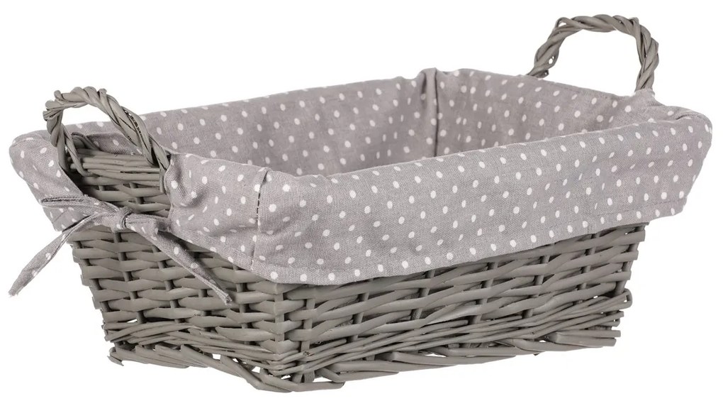 Kosz wiklinowy z tkaniną, szary, 35 x 25 x 13  cm