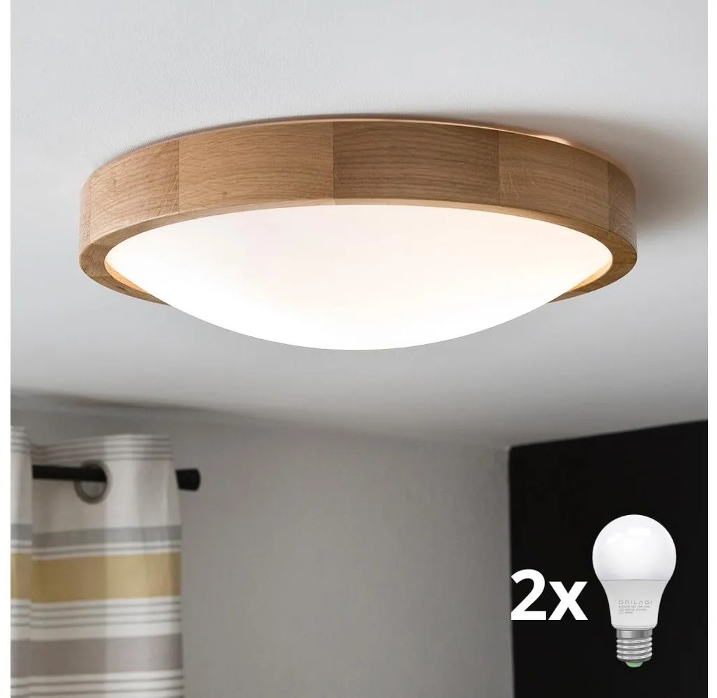 Brilagi - LED Plafon CARVALHO SLIM 2xE27/60W/230V dąb śr. 37 cm