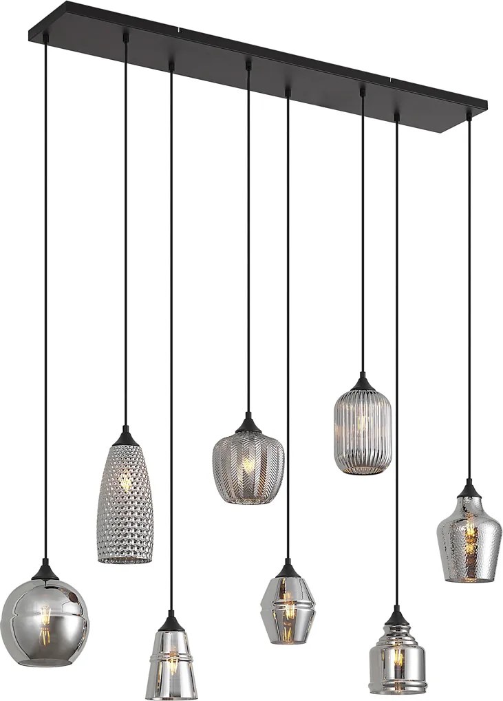 Lampa wisząca Art Deco czarna z przydymionym szkłem 8-punktowa - Hanne