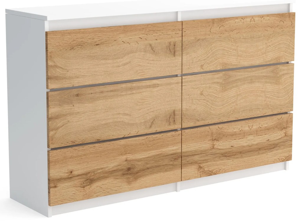 Duża komoda 6 SZUFLAD Szafka 120 cm ARIA Biały/Dąb Wotan