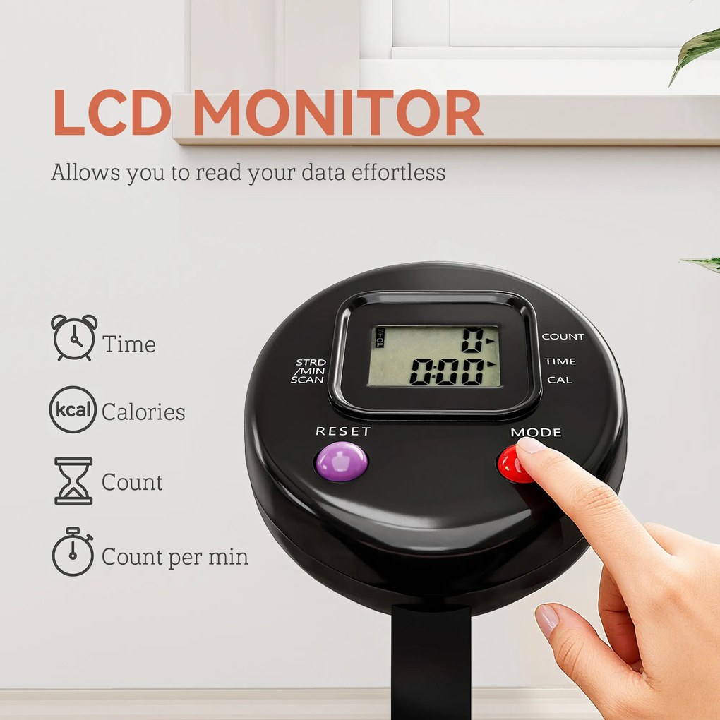 SPORTNOW Minitrampolin, z regulowanym uchwytem, monitor LCD, stal, czarno-czerwony, Ø102 x 99-123 cm