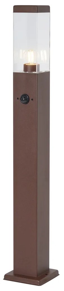 Zewnetrzna Lampa zewnętrzna rdzawobrązowa z przezroczystym szkłem 80 cm IP44 z gniazdem i czujnikiem ruchu - Malios Nowoczesny Oswietlenie zewnetrzne