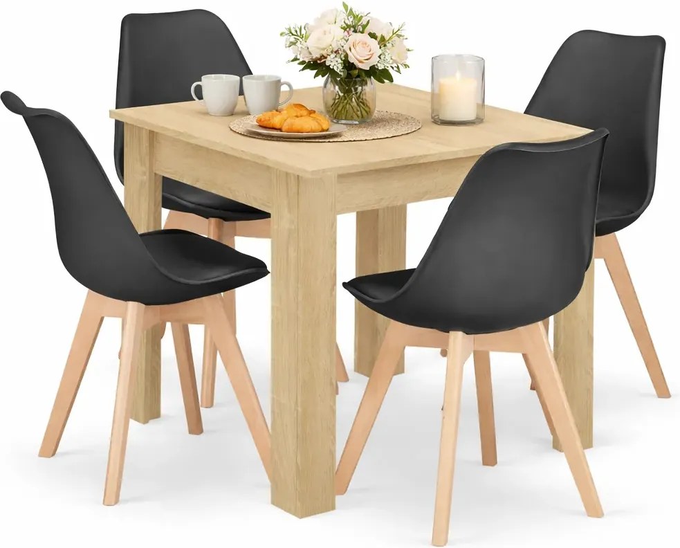 Zestaw skandynawski stół dąb sonoma i 4 czarne krzesła Z3-G04