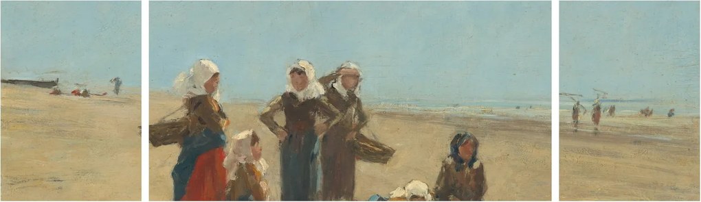 Obraz - Eugène Boudin, Women on the Beach at Berck, reprodukcje (170x50 cm)