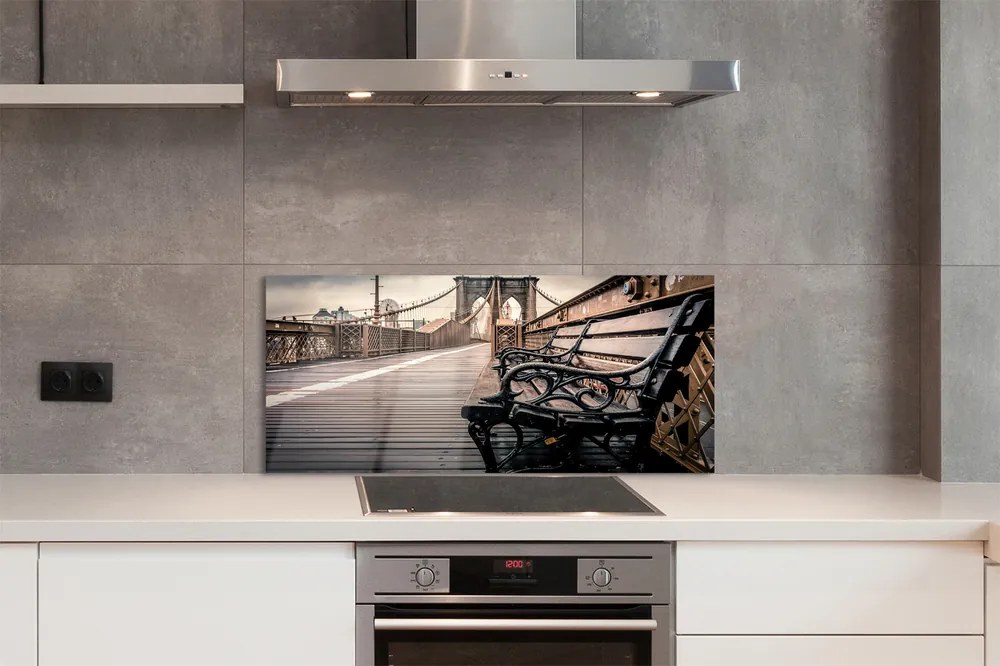 Panel szklany do Kuchni Ławka z Widokiem na Most