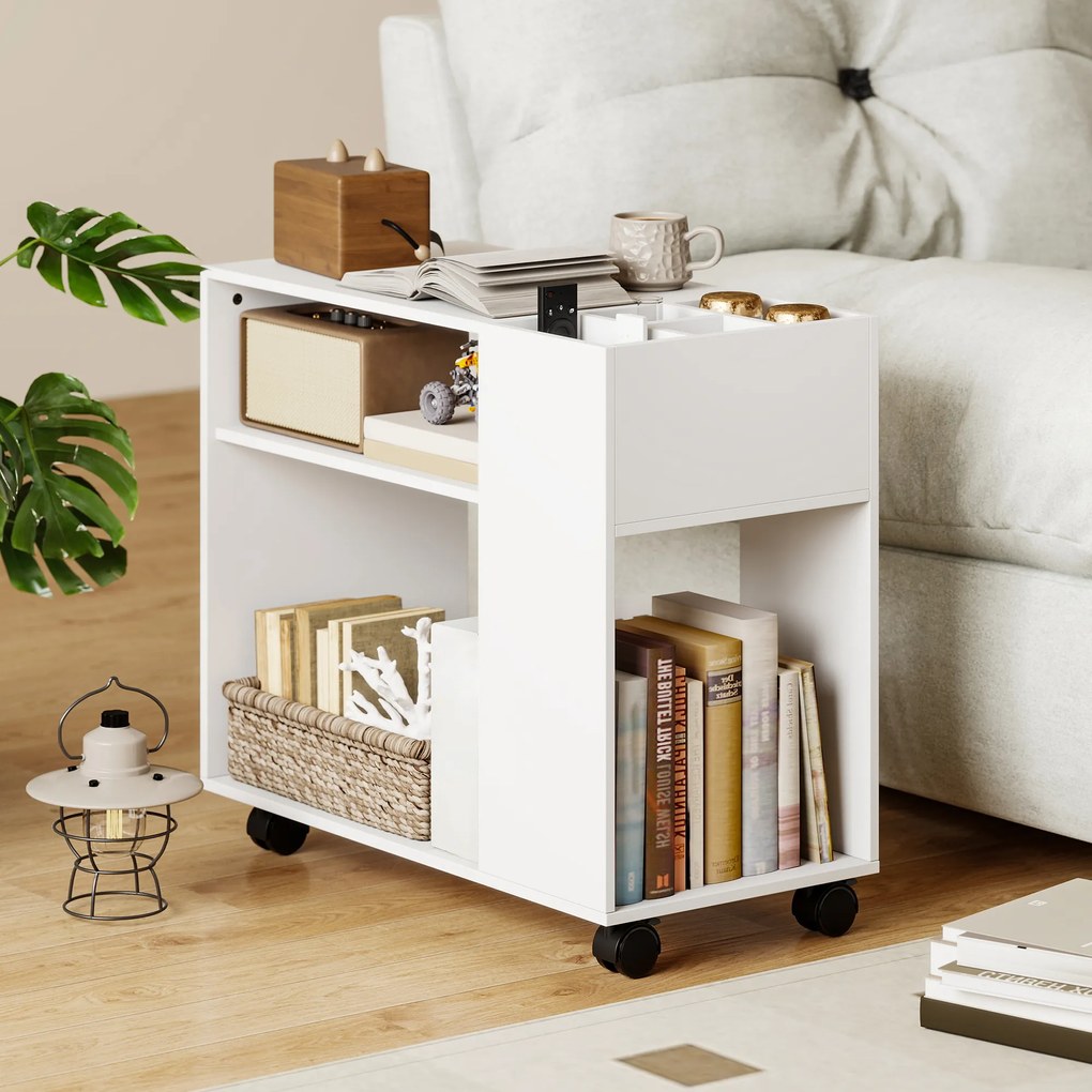 HOMCOM Stojak na drukarkę z podzieloną komorą, półkami do biura, 70 x 34 x 60 cm, biały | Aosom PL