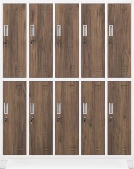 Szafa socjalna 10-skrytkowa Eco Design Bartek, 136x45x172 cm, biały/orzech