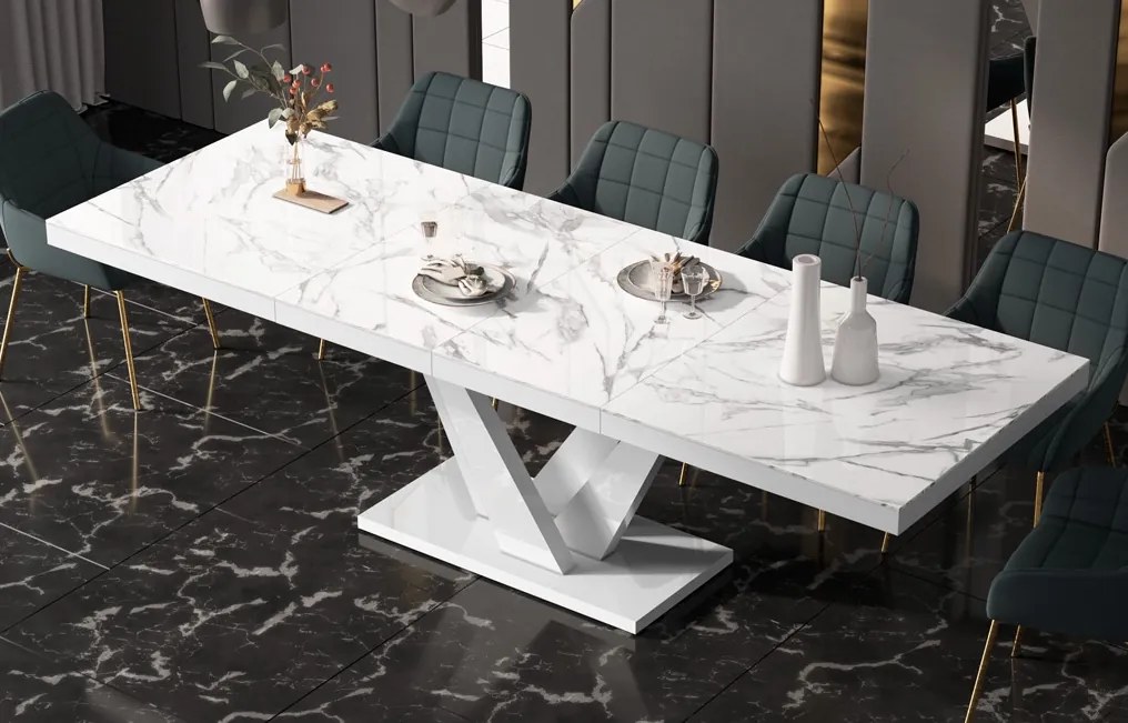 Nowoczesny stół do jadalni w połysku Vegas marmur/biały