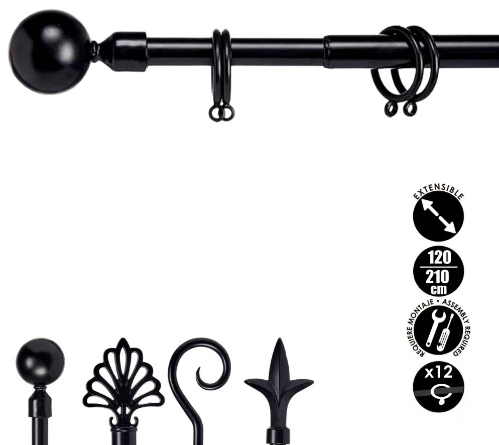 Czarny metalowy karnisz VALANCE GLOBE 120-210 cm