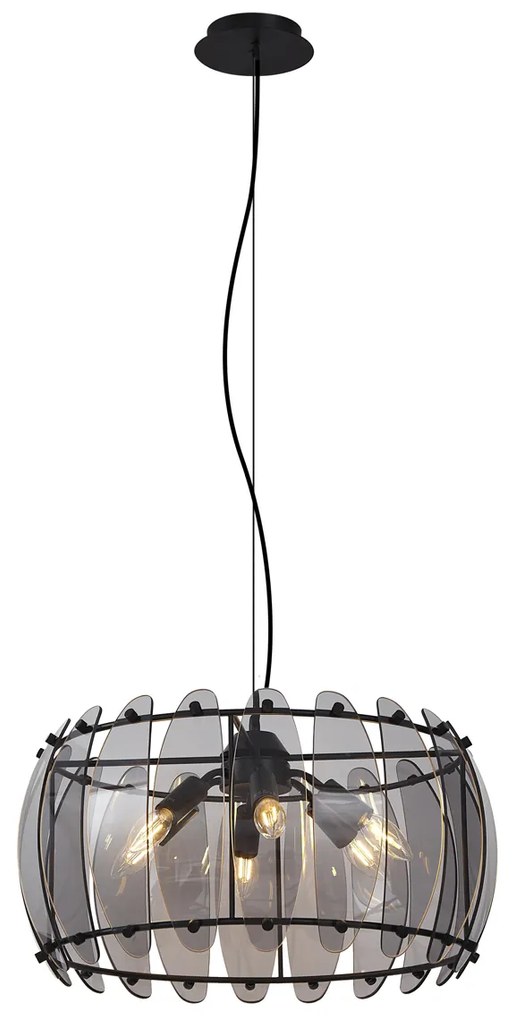Designerska lampa wisząca czarna z okrągłym przydymionym szkłem, 6-punktowa - Mochan Nowoczesny Oswietlenie wewnetrzne