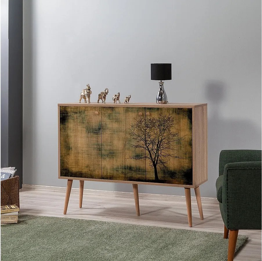 Komoda z płyty wiórowej pokrytej melaminą – 120 x 90 x 36 cm – dąb Sonoma