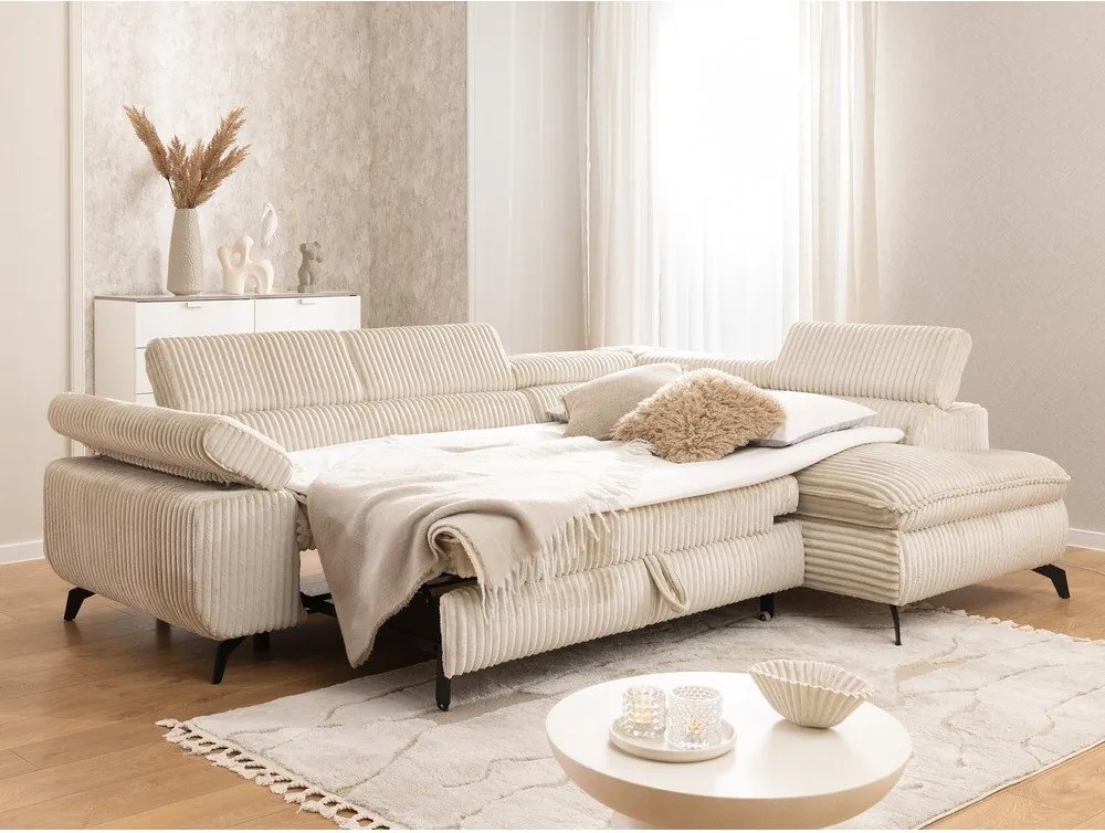 Beżowy sztruksowy narożnik (prawostronny/w kształcie litery L) Marbeya – Ropez