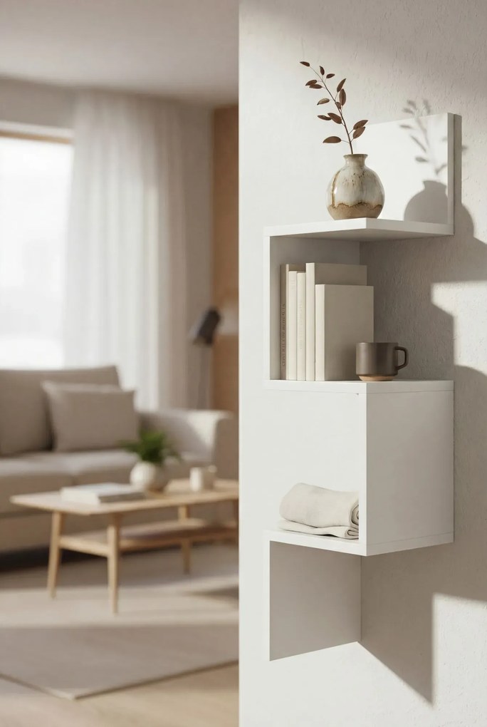 Biała Narożna Półka Ścienna L1-R07