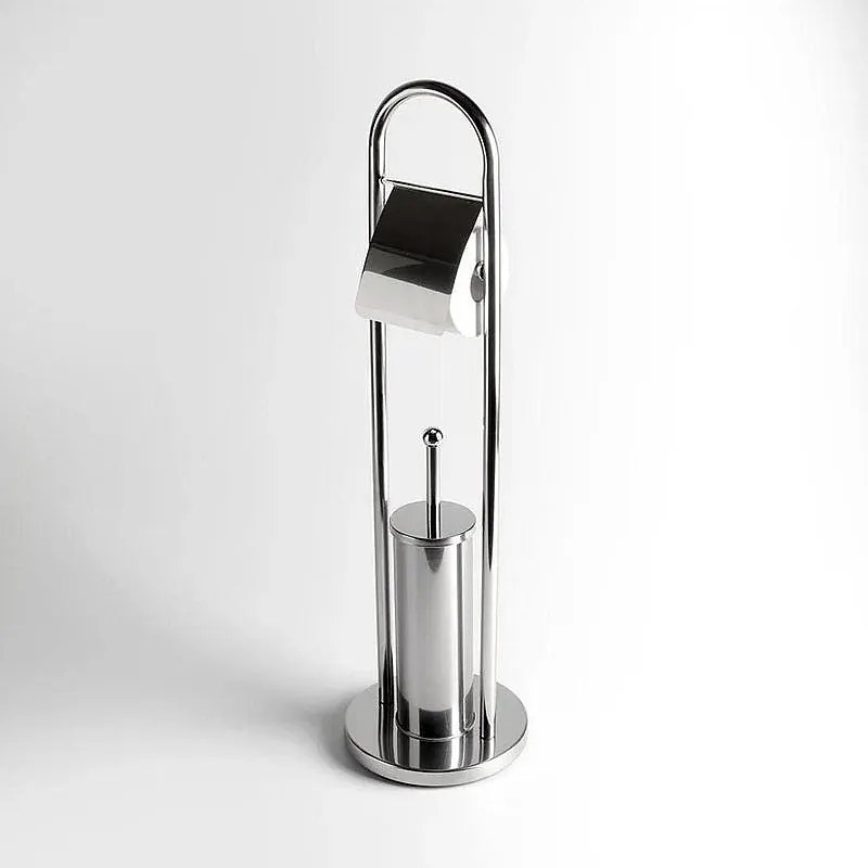 Uchwyt na papier toaletowy i szczotkę toaletową "Amélie" z chromowanego metalu z okrągłą podstawą