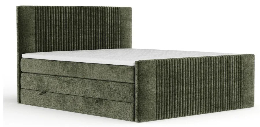 Ciemnozielone łóżko kontynentalne ze schowkiem 200x200 cm Bergamo – Maison de Rêve