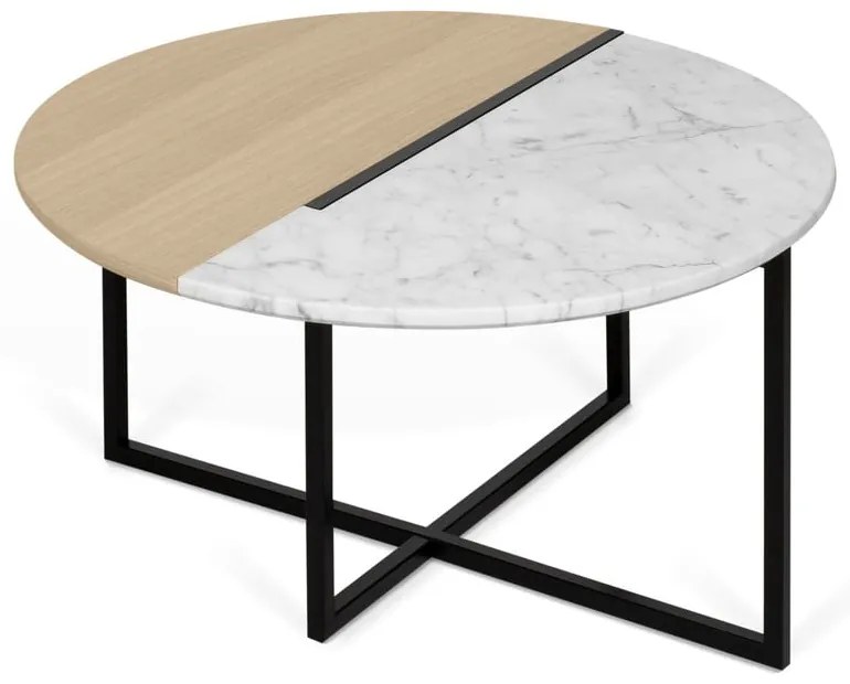 Stolik z blatem z drewna dębowego i marmuru ø 80 cm Sonata – TemaHome