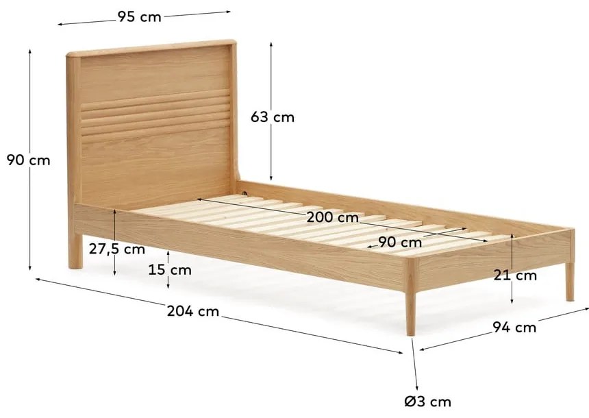 Łóżko z litego drewna dębowego ze stelażem 90x200 cm Lenon – Kave Home