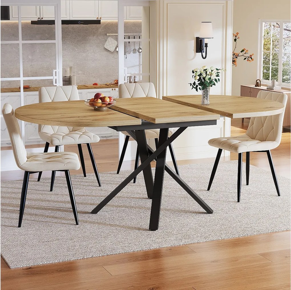 Zestaw stół i krzesła do jadalni (5 elementów) - z rozkładanym stołem (110-140) + 4 krzesła - stelaż metalowy - naturalny