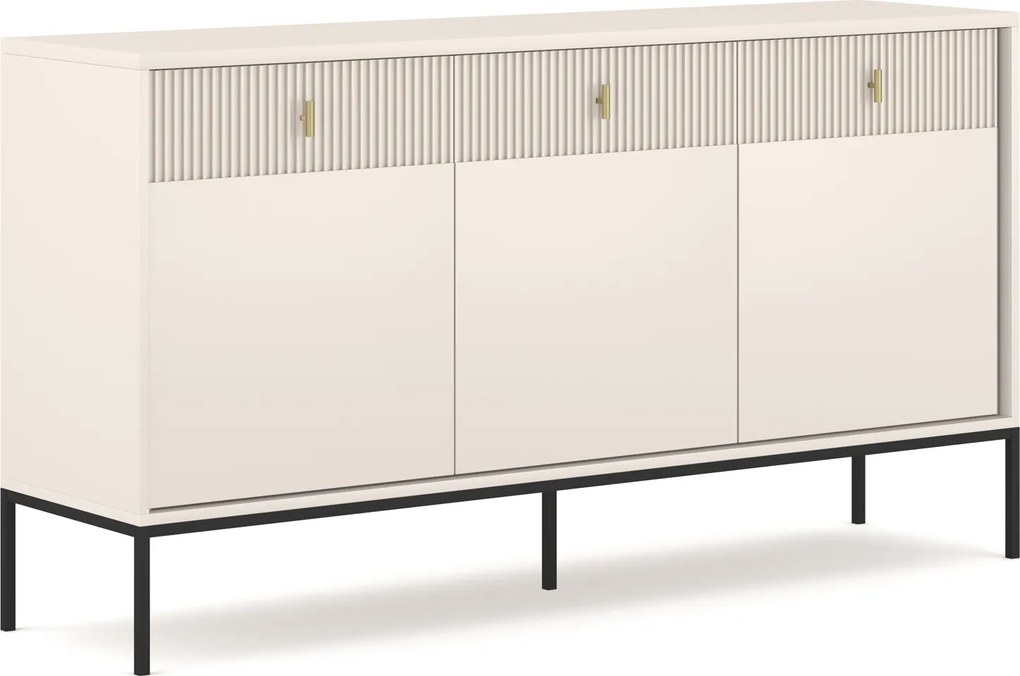 Komoda z ryflowanymi wstawkami Marcos 154 cm kaszmir, czarne nóżki