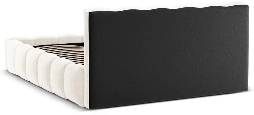 Kremowe tapicerowane łóżko dwuosobowe ze schowkiem i stelażem 160x200 cm Lupine – Micadoni Home