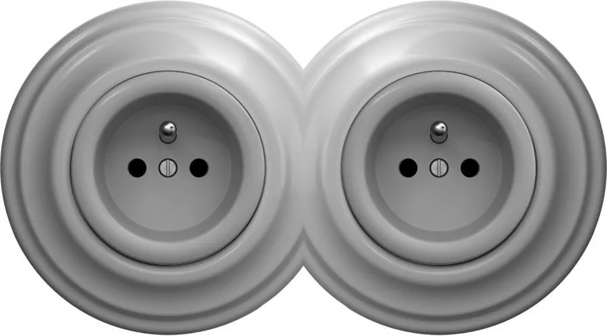 Kliklap - Podwójne retro gniazdko domowe z ramką 230V, szare