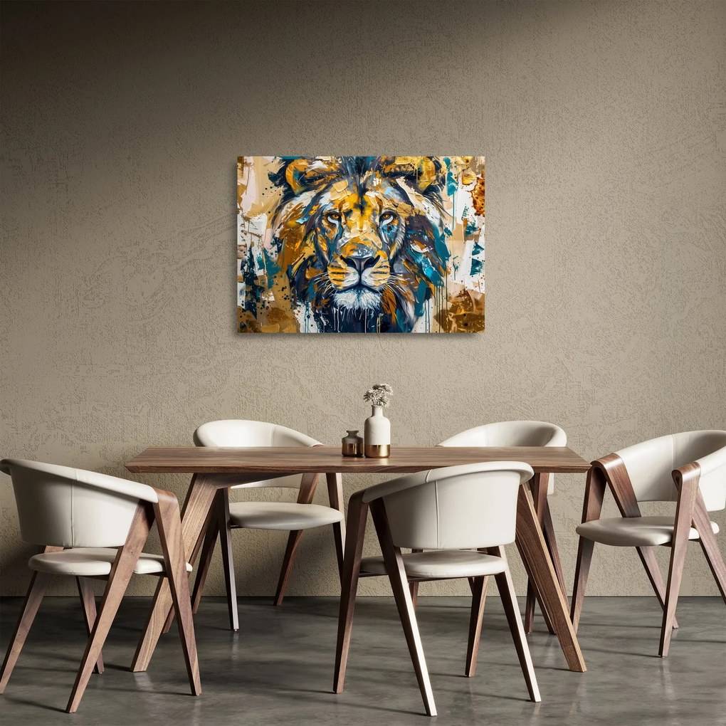Obraz na szkle - Abstrakcyjny obraz olejny z lwem (70x50 cm)