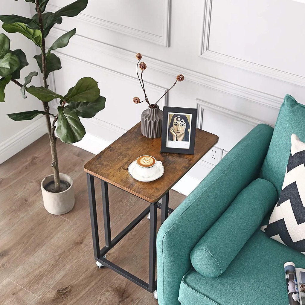 Stolik pomocniczy na kółkach TAYLOR 50x35cm, rustykalny brązowy