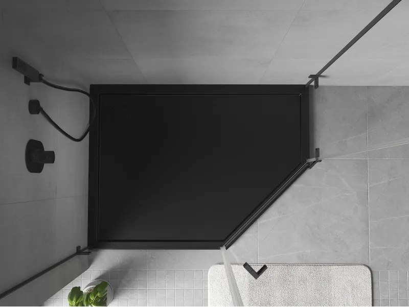 Mexen Flow brodzik pięciokątny slim lewy 100 x 80 cm, czarny mat - 46P708010L