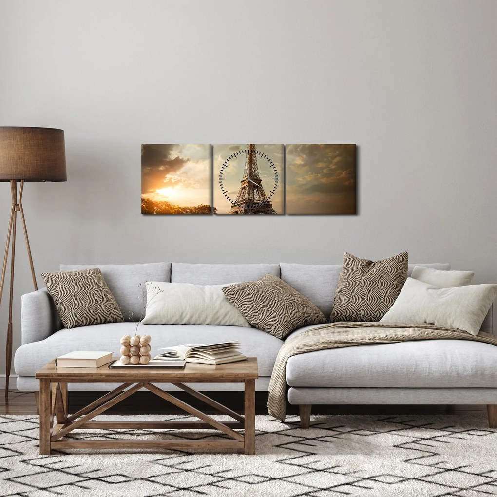 Obraz - Wieża Eiffla, Paryż, Francja (z zegarem) (90x30 cm)