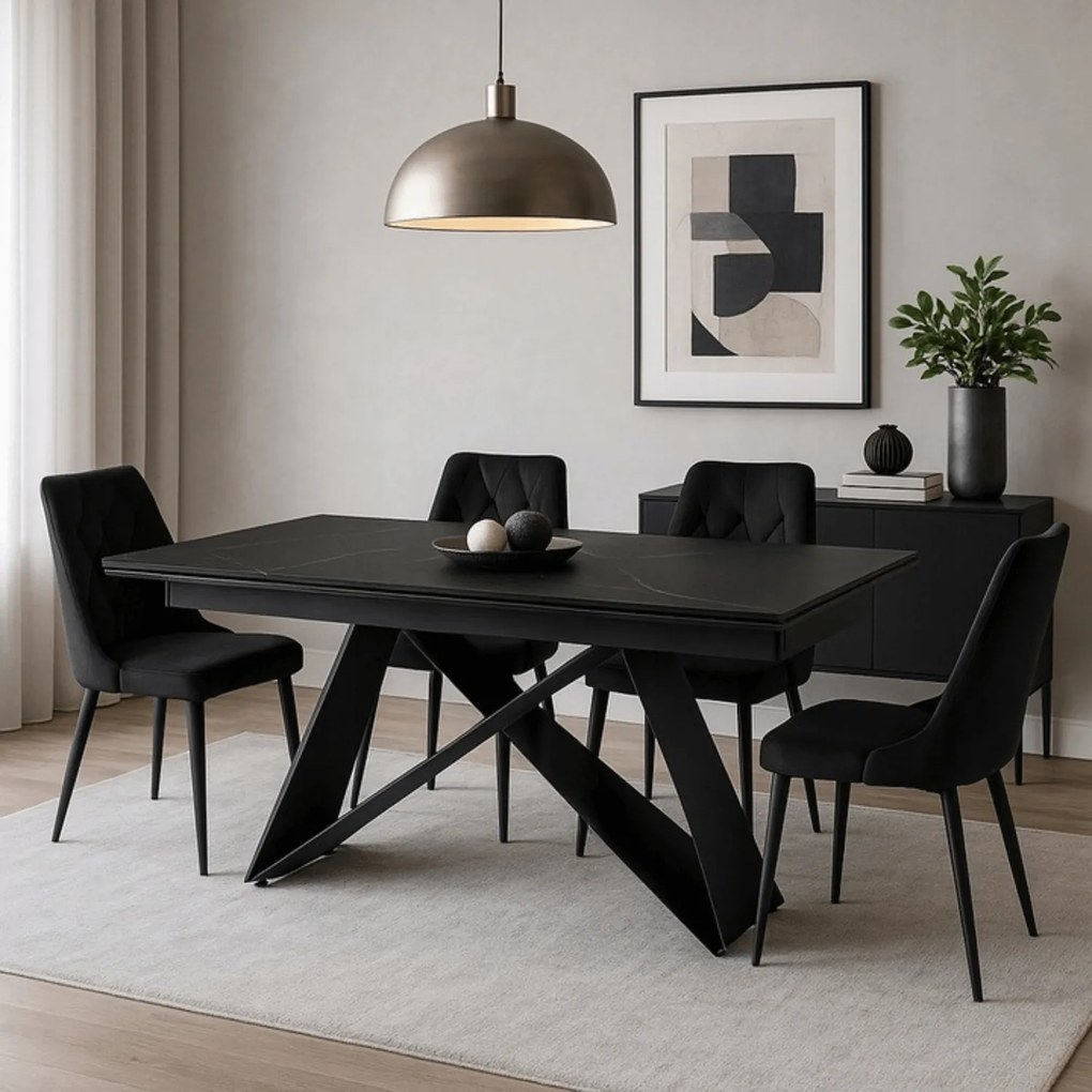 Stół Rozkładany Prostokątny VICTOR 160-240 cm Ceramiczny Czarny do Jadalni Nowoczesny Loft
