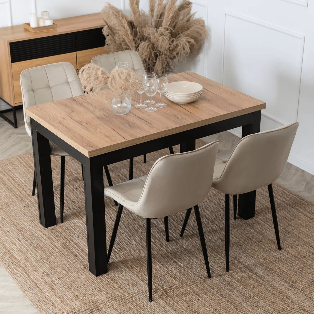 Stół Prostokątny Rozkładany SKUBI 120-160 cm Dąb Craft/Czarny Nowoczesny Loft