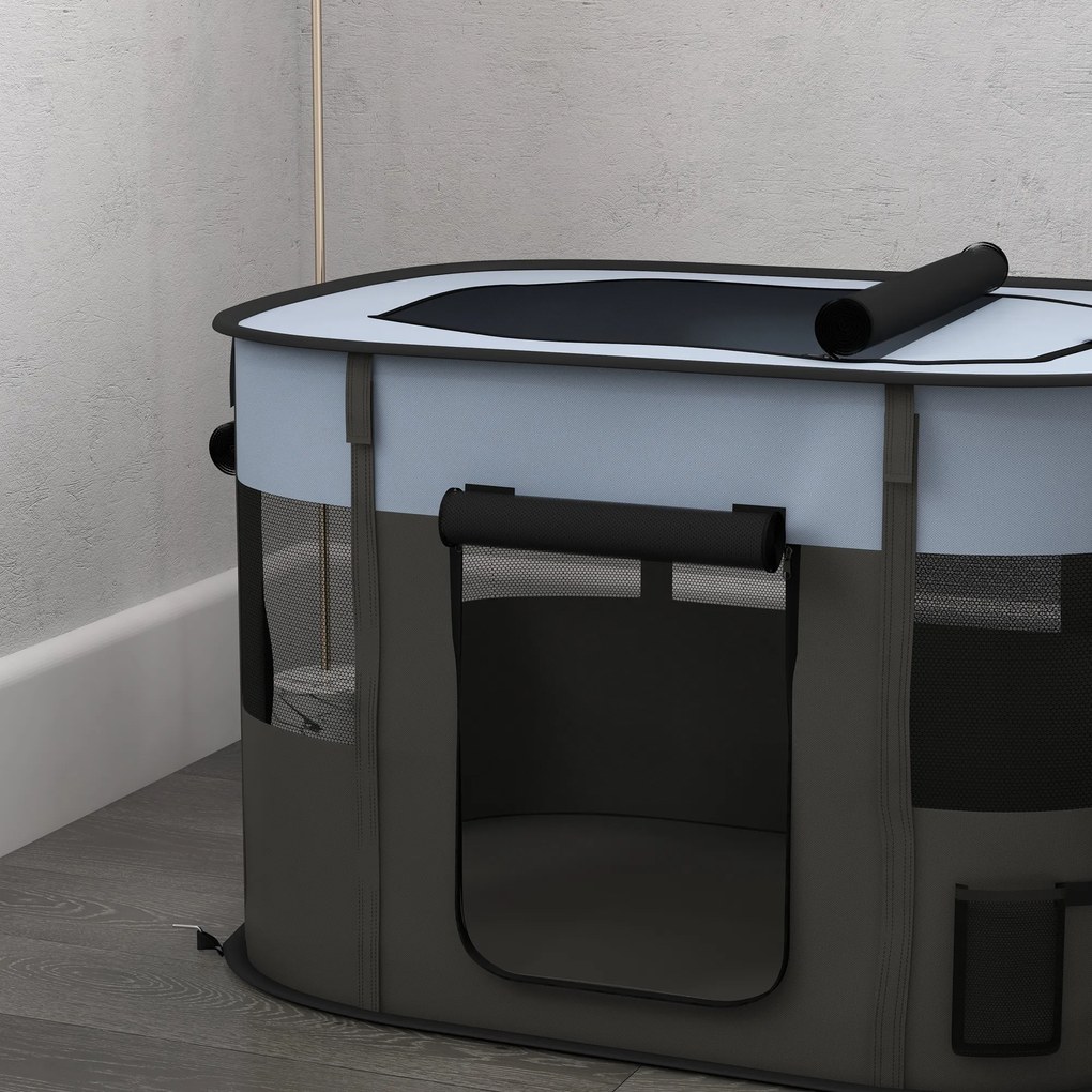 PawHut Składany wybieg dla zwierząt domowych, z torbą do przechowywania, dla szczeniąt i kociąt, do użytku wewnętrznego i zewnętrznego, Szary | Aosom PL