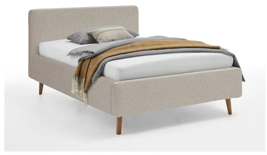 Beżowe tapicerowane łóżko dwuosobowe ze schowkiem ze stelażem 140x200 cm Mattis – Meise Möbel
