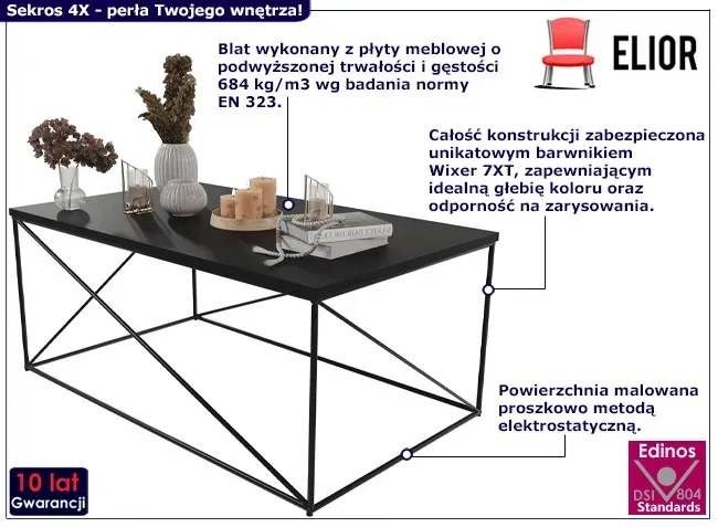 Czarna nowoczesna ława z metalowym stelażem Lires