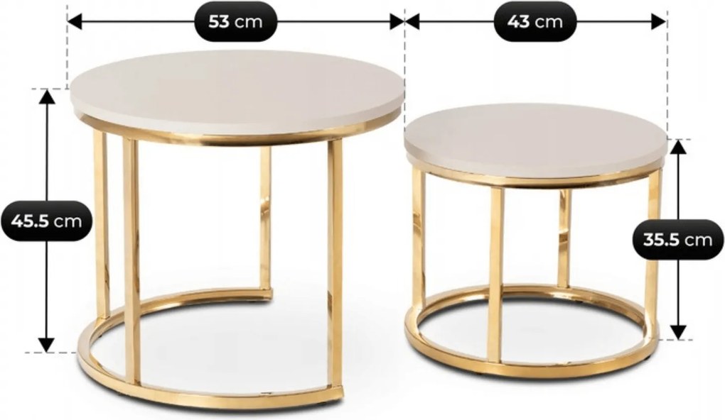 Zestaw Stolików Kawowych APULIA 43 cm/53 cm Kaszmir/Złoty Glamour