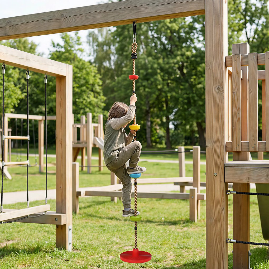 AIYAPLAY Ninja Line Zestaw Slackline dla Dzieci z Huśtawką, Platformami, Zestaw do Zabawy na Zewnątrz dla Dzieci w Wieku 3-8 lat, Czerwony | Aosom PL