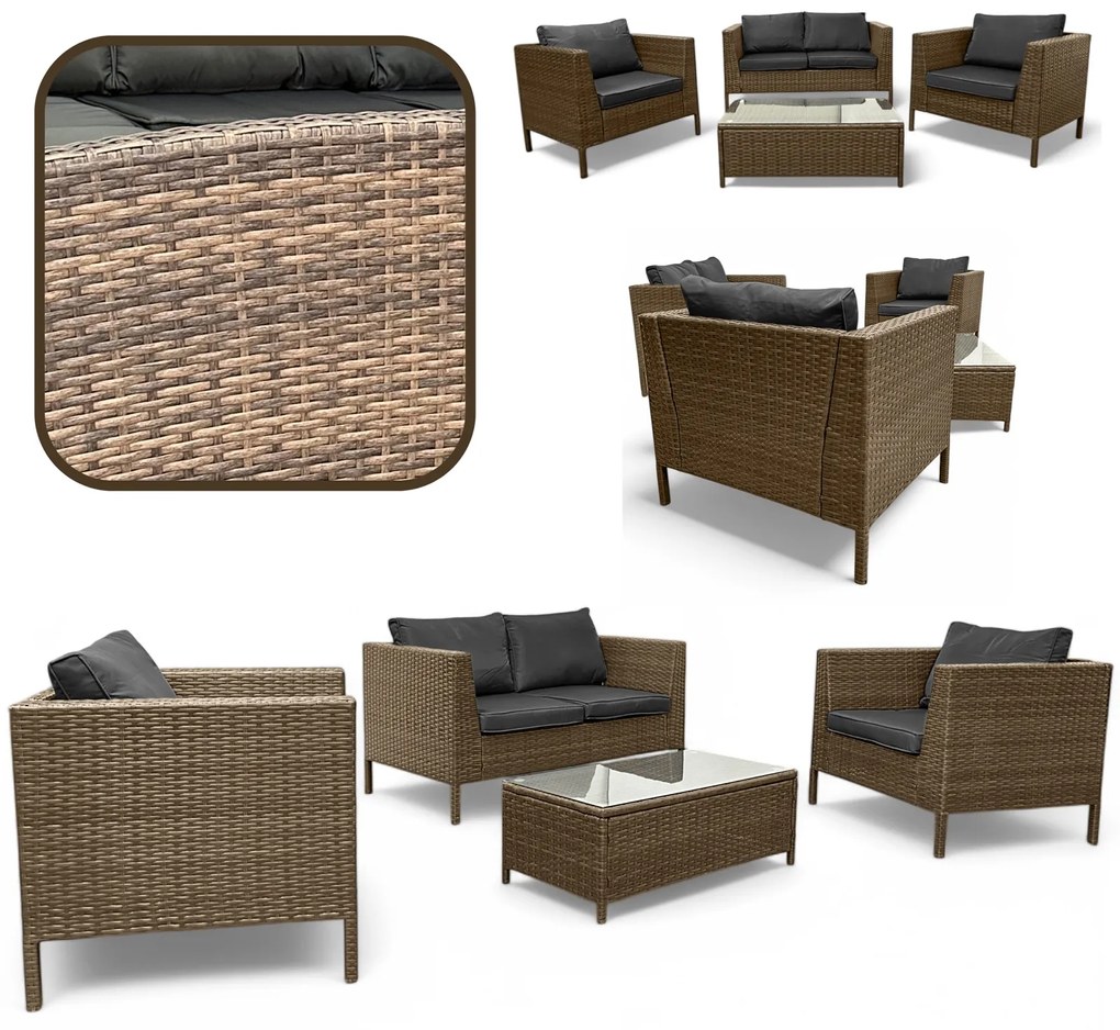 Zestaw mebli do ogrodu Breza, kolor jasny brąz, poduszki szare