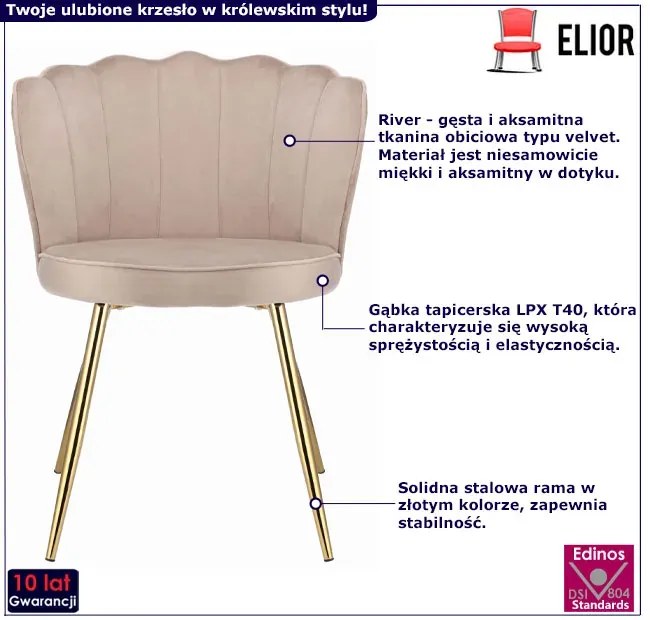 Beżowe krzesło tapicerowane welurowe R5-D80