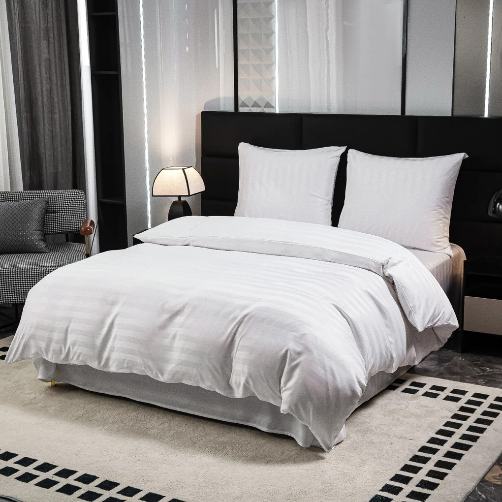 PrzytulneMieszkanie.pl PrzytulneMieszkanie.pl Hotelowa pościel z mikrowłókna JASMINE biała - pasek 2 cm Rozmiar pościeli: 70 x 90 cm | 140 x 200 cm