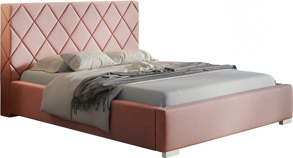 Emporius Aron łóżko tapicerowane 160x200 - pojemnik, tkanina aksamitna, nowoczesne łóżko dwuosobowe do sypialni - różowy (Jasmine 61)