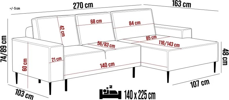 Narożnik MATANO układ L Prawostronny z funkcją spania i pojemnikiem w tkaninie POSO WERSAL