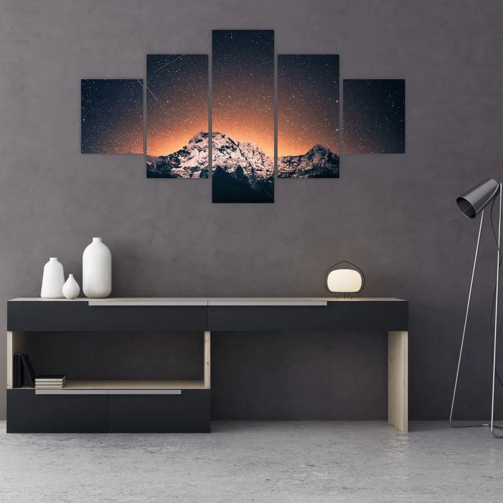 Obraz nocnego nieba z górą (125x70 cm)