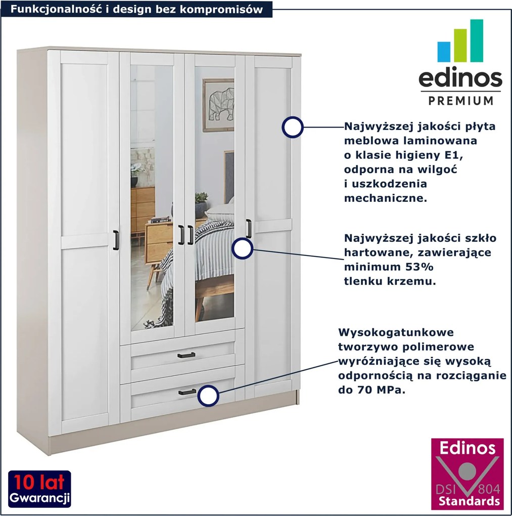 Minimalistyczna szafa z lustrem kaszmir + biały M4-B11