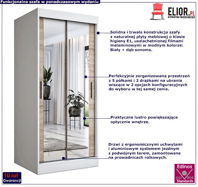 Szafa przesuwna w kolorze biały + dąb sonoma R3-R34
