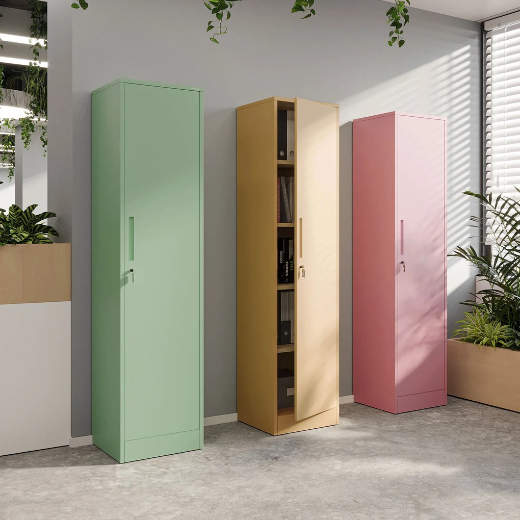 Wąska szafka do biura ALEX, 450 x 1850 x 400 mm, Fresh Style: pudrowy róż