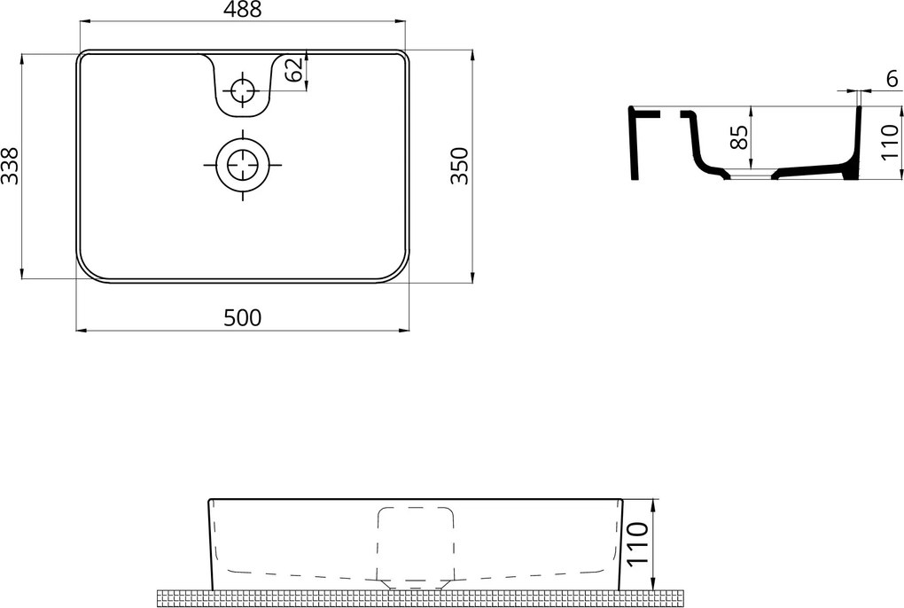 Umywalka ceramiczna nablatowa beżowa z otworem na baterie 50 x 35 cm LERA Ivory